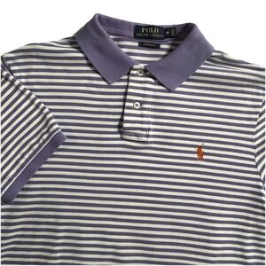 Polo Ralph Lauren Men's Polo Shirt Sz M Purple and White Striped Good Golf